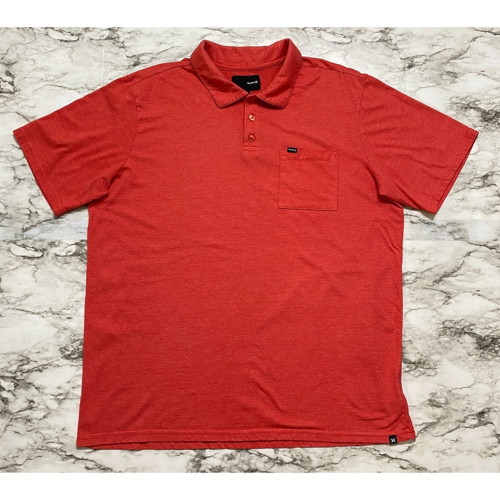 Hurley‎ Men's Polo Shirt Size XL Salmon Color Short Sleeve Pocket Front